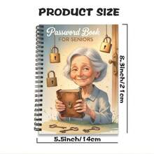 1 cuốn sổ tay gáy xoắn hình hoạt hình kích thước 5.5x8.3 inch, được thiết kế dành cho người cao tuổi - Sổ tay hình ổ khóa, trang trí bằng hình ảnh hoạt hình người cao tuổi, công cụ quản lý mật khẩu và thông tin đăng nhập cho Internet, máy tính, sử dụng tại nhà hoặc văn phòng, công cụ bảo mật cho người cao tuổi, bìa ngộ nghĩnh, thiết kế chủ đề bảo mật, có khóa. - Nhiều màu - Xem 2