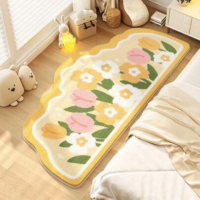 Plush Area Mat Vibrant Yellow & Multicolor Flower Design Area Rug, Comfortable For Bedroom, Living Room, Office, Study, Entryway, Room Decor As Floor Mat, Modern Rectangle Absorbent Bedroom Rug, Machine Washable & Non-Slip, Rugs For Living Room - Indoor All-Season Home Decor, Rugs For Bedroom, Living Room Large Rugs, Bedside Rug, Playroom Mat, Living Room Decor, Bedroom Decor, Autumn Decor Home