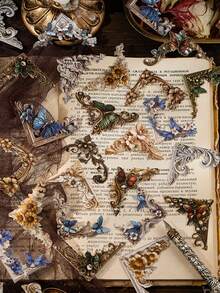 20Pcs/24pcs/Bag Sticker Pack, Romantic Corner Series, Retro Gorgeous Delicate Imitation Three-Dimensional Flower Theme Corner Sticker, Scrapbook Supplies, Decorative Notebook Photo Frame Mobile Phone Case Water Cup Garbage Magazine Stationery Box DIY Personalized Collage,Back To School , School Supplies - Multicolor - View 9