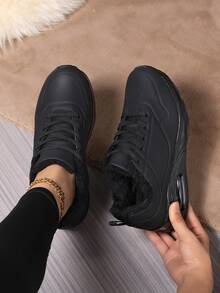 Scarpe da corsa da donna con suola morbida, ammortizzazione ad aria, stringhe, punta tonda, fodera in pile caldo, stile campus, sneaker casual adatte per coppie, ideali per l'inverno