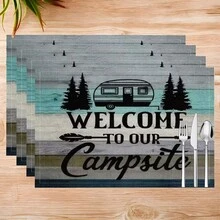 1 件/4 件/6 件户外露营图案印花亚麻餐垫，适用于餐桌、四季装饰、现代可洗桌垫、房间装饰、杯垫、厨房餐垫、室内外派对装饰、家居装饰、理想礼物 - 彩色 - 查看 16