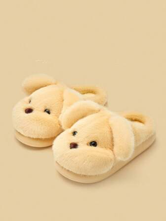 Cute Plush Puppy Slippers For Women, Warm Thick Sole Fluffy House Slippers, 2025 New Winter Indoor Home