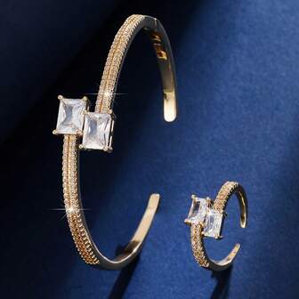 2pcs/Set Geometric Criss-Cross Bracelet & Ring Jewelry Set, Unique Design