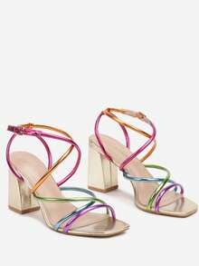 Damen Riemchen Block Absatz Sandalen - Sommer Party Schuhe - Verschiedenfarbig - Übersicht 5