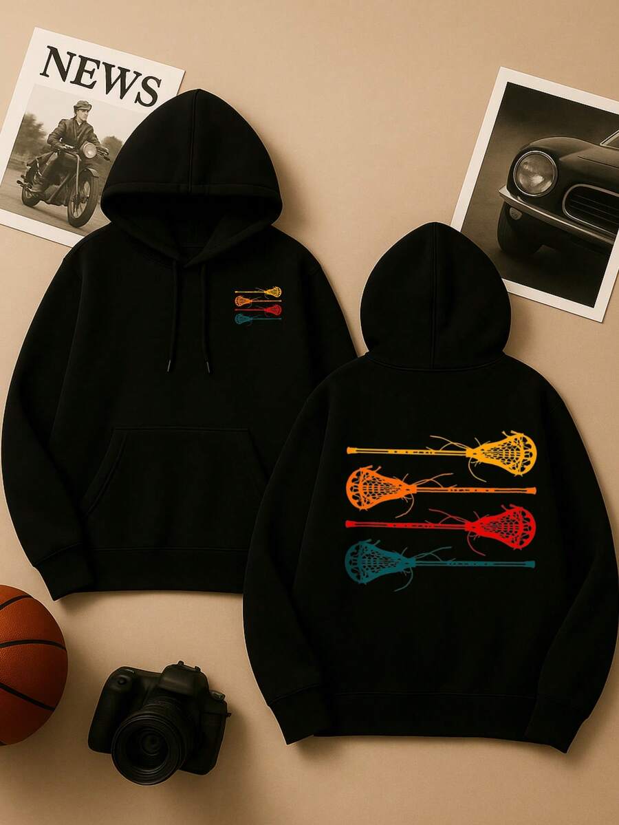 Lacrosse Pullover Hoodie - Stylish Hooded Sweatshirt With Pockets - Practical And Chic It Can Be Given As A Christmas Gift To Family And Friends, - 黑色 - 查看 1