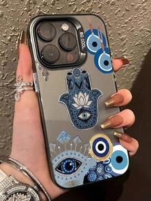 1pc Black Hand Palm & Evil Eye Graphic Full Coverage TPU Shockproof Phone Case, Compatible With  16, 15, 14, 13, 12, 11 Pro Max, Series-For-Your-New- - 1PC - View 1