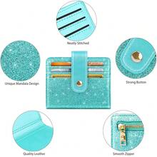 Slim Bifold Wallet RFID Credit Card Wallet Glitter Leather Small Cute Card Holder For Women, {"Color_name":"Glitter"} - 多色1 - 查看 8