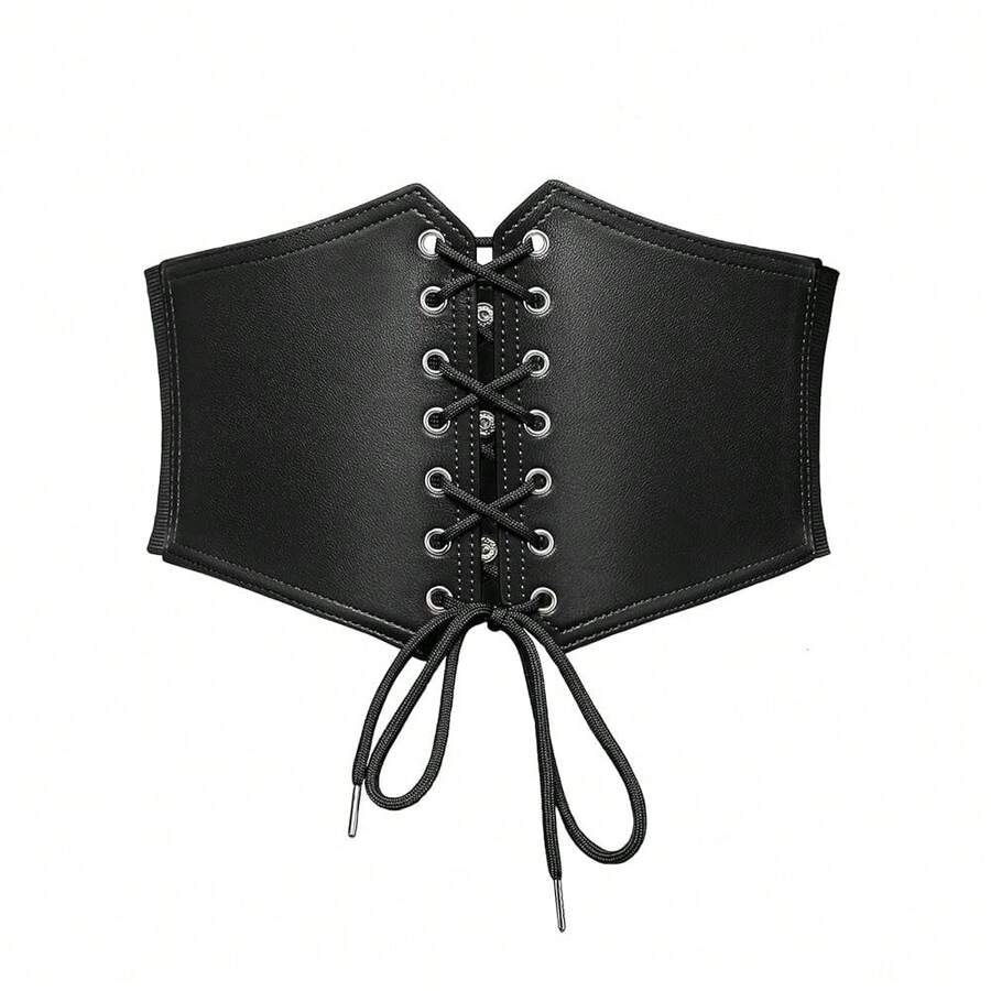 Bbonlinedres Womens Corset Belt Renaissance Costume Lace-Up Elastic Underbust Wide Waist Cincher Belts{"Size_name":"Large","Color_name":"Black"} - 黑色大號 - 查看 1