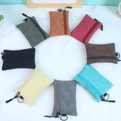 1pc Suede Leather Small Wallet, Creative Mini Pouch Wristlet Unisex Coin Purse