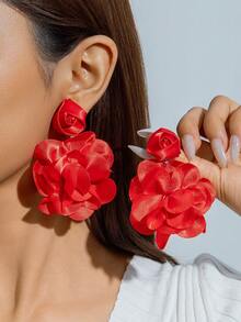 imoli 1 Pair Minimalist Versatile Spring/Summer Polyester Floral Pendant Earrings, Elegant & Romantic, Suitable For Daily Wear And Any Occasion, Perfect Gift