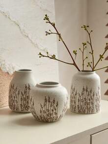 1pc Handcrafted Vintage Luxury Lavender Floral Relief Pattern Ceramic Vase, French Country Art Decor, Fresh/Dried Flower Container, Suitable For Living Room, Study, Office Desk, New Chinese Zen-Style Home Decor, Ramadan Decoration, Ramadan - Beige - View 6