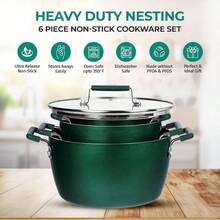 Green Pots And Pans Set Nonstick, 6 Stackable Piece Cooking Pots Set, Kitchen Pots, Non Stick Coating, 5qt 3qt 1.5qt Pots With Lids, Stay Cool Handles Dishwasher  Toxin - Emerald Green - View 2