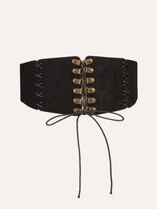 1pc Retro Waist Seal, Waist Tie, Gothic Style Women's Wide Decorative Dress, Maillard Style Black Frosted Waist Belt, Solid Color Vintage PU Leather Women's Waist Belt, All Season