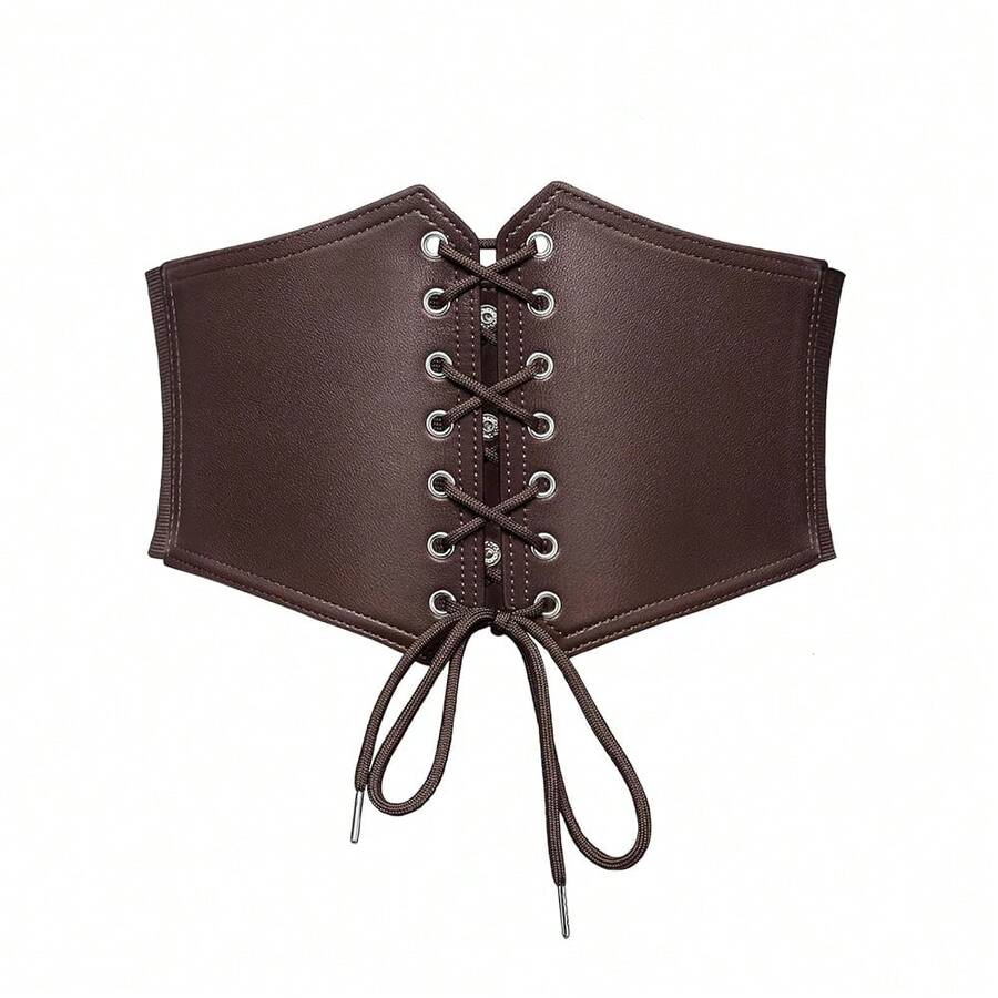 Bbonlinedres Womens Corset Belt Renaissance Costume Lace-Up Elastic Underbust Wide Waist Cincher Belts{"Size_name":"Large","Color_name":"Coffee"} - 咖啡大杯 - 查看 1