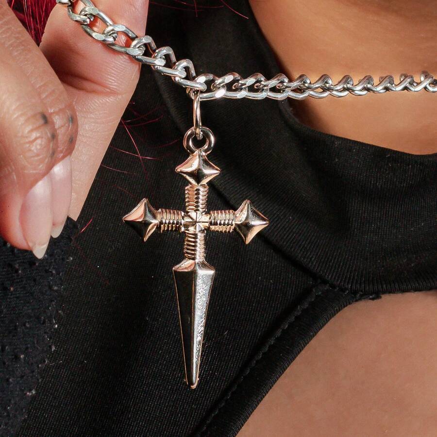 Unisex 60cm Chain With Alternative Style Cross Pendant - 銀色 - 查看 1
