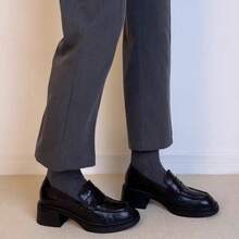 Genuine Leather Women's Single Shoes Thick Heel Small Leather Shoes British Style Thick Sole Loafers - 黑色 - 查看 6