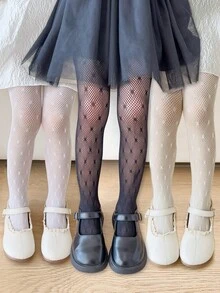 3pcs Trẻ em Nguyên chất Màu sắc Quần tất lưới - Nhiều màu - Xem 16