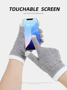 1 Pair Knitted Knitted Gloves, Warm Touchscreen Gloves For Women & Men, Thermal Lined, Autumn/Winter