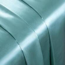 Silky Soft Pink Twin XL Satin Bed Sheets Set, 1 Deep Pocket Fitted Sheet + 1 Flat Sheet + 1 Pillowcase,  In 2025 - Aqua - 查看 9