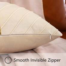 Navy Blue Velvet Throw Pillow Covers 18 X 18 Inch Pack Of 2 With Gold Leather Decor For Couch, Luxury Modern Pillowcases For Living Room, Bedroom Sofa Cushion Bed - Cream White - 查看 5