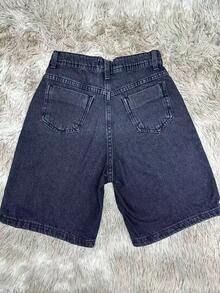 Bermuda Jeans Shorts Basic Denim With Pocket For Women - Dark Grey - View 2