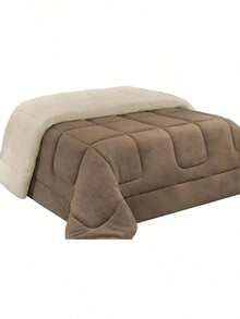 Coberdrom Edredom Sherpa Com Mantinha Cobertor Quarto Casal Queen Grosso Cores 2,40cm x 2,20cm - Caqui - Visão 3