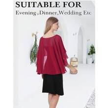 Baoqiya Women's Capelet Shawls And Wraps For Evening Dresses Soft Bridesmaid Shawl Chiffon Cape Wedding Cover Up{"Color_name":"WineRed"} - 酒紅色 - 查看 6