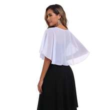Women's Soft Chiffon Capelets Shawls And Wraps For Evening Wedding Cape Bole Cover Up{"Color_name":"White"} - 白色的 - 查看 7