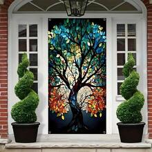 1 pièce Bannière de cantonnière d'arbre de vie vibrante - Décoration de style ferme polyester colorée avec des feuilles suspendues, convient pour les occasions spéciales, les entrées et la décoration d'intérieur