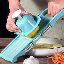 8-Piece Set, 5-In-1 Multi-Function Vegetable Slicer And Fruit Cutter, Manual Food Grinder, Vegetable Shredder, Potato Slicer, Home Kitchen Potato Chopper, Stainless Steel Material, Not Charged, Convenient Kitchen Tool - Pink - View 11