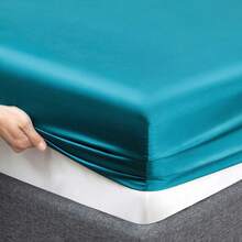 Silky Soft Pink Twin XL Satin Bed Sheets Set, 1 Deep Pocket Fitted Sheet + 1 Flat Sheet + 1 Pillowcase,  In 2025 - Teal - 查看 5