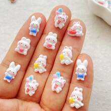 30/60pcs Cute Mini Cartoon White Love Balloon Rabbit, Strawberry Rabbit Nail Art Charms Set - Colorful Mini Flat Back Rhinestones, Hair Clips, Phone Cases And Scrapbooking Decorations For DIY Nail Art, Vibrant Nail Decorations - Ideal For Christmas/Halloween Manicure