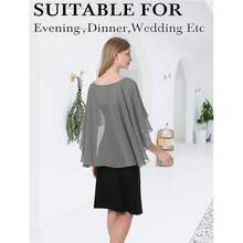 Baoqiya Women's Capelet Shawls And Wraps For Evening Dresses Soft Bridesmaid Shawl Chiffon Cape Wedding Cover Up{"Color_name":"DarkGrey"} - 深灰色 - 查看 6