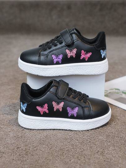 1 Pair Kids Versatile Casual White Sneakers, Comfortable Breathable Cartoon Embroidered Flat Student Shoes, Fashion Campus Style Flat Shoes, Cute Athletic Running Shoes