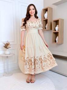 Vestido midi luxo viscomida  bodardo enlegante manga curto