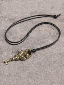 1 buc colier cu pandantiv metalic vintage cu mărgele, lanț lung cu frânghie de ceară neagră, colier metalic minimalist gotic la modă, stil hiphop, colier pentru cupluri