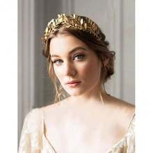 Chargances Handmade Bridal Wedding Crown Leaf Headband Women Leaf Tiara Headpiece Weeding Hair Accessories Leaf Headpiece Jewelry For Women And Girls(Silver){"Color_name":"Silver"} - Silver - View 3