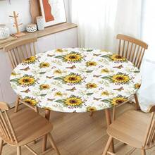 Water-Resistant Round Tablecloth With Elastic Edge For 40-44" Tables - Fresh-sunflower - View 3