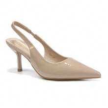 RevReaL Women's Patent Slingback Pumps – Pointed Toe Kitten Heel Shoes For Commuters And Offices - Beige - View 1