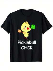 Men's Funny Pickleball Graphic T-Shirt - Black With Yellow Duck & Paddle Design - Soft Stretch Cotton Tee For Pickleball Players, Casual Sports Apparel - Machine Washable Athletic Shirt For Courts, Parties, Gifts - Funny "Pickleball Chick" Saying - Regular Fit Round Neck Short Sleeve - Ideal For Outdoor Activities & Pickleball Lovers - màu đen - Xem 1