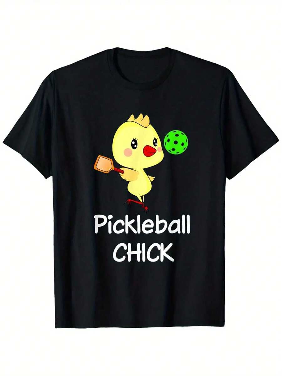 Men's Funny Pickleball Graphic T-Shirt - Black With Yellow Duck & Paddle Design - Soft Stretch Cotton Tee For Pickleball Players, Casual Sports Apparel - Machine Washable Athletic Shirt For Courts, Parties, Gifts - Funny "Pickleball Chick" Saying - Regular Fit Round Neck Short Sleeve - Ideal For Outdoor Activities & Pickleball Lovers - màu đen - Xem 1