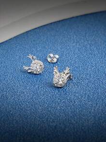 1pair 925 Sterling Silver Fashionable Cubic Zirconia Deer Stud Earring For Women Glitter Cartoon Decor Girl Earrings Daily Wear Christmas Party - Deer - View 4