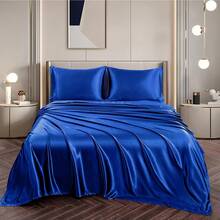 Silky Soft Pink Twin XL Satin Bed Sheets Set, 1 Deep Pocket Fitted Sheet + 1 Flat Sheet + 1 Pillowcase,  In 2025 - 寶藍色 - 查看 4