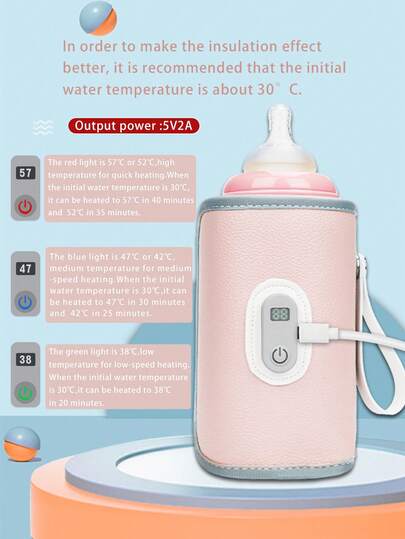 1pc Baby PU 5-Gear Adjustable Bottle Warmer, USB Universal Portable Digital Display Constant Temperature Bottle Warmer, Suitable For Daily Use
