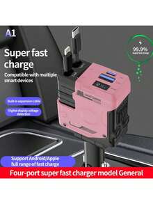 1 pieza Cargador de coche súper rápido, Adaptador de carga de 3 en 1 con pantalla mecánica, 4 en 1 encendedor de cigarrillos (2 estilos aleatorios) - Unitalla - Ver 16