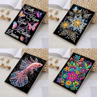 1/4 st DIY diamantmålningskonstkit, djur- och blommönster diamantdekor anteckningsbok, skolmaterial, tillbaka till skolan anteckningsbok, anteckningsbok, bok, skolanteckningsbok, anteckningsbok, pysselkalender för kontor och hemmabruk