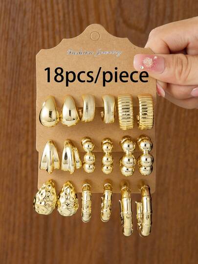 6-18pcs Fashionable Personalized Smooth Striped Earrings, Gift For Lover, Relatives, Friends, Unique And Simple Earring Style Suitable For All Seasons