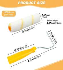 Paint Rollers, 6 Inch Mini Paint Roller With 10 Covers, Small Paint Roller For Painting Walls, Mini Rollers, Paint Roller Frame, Wall Painting Tool, Paint Supplies For House Painting