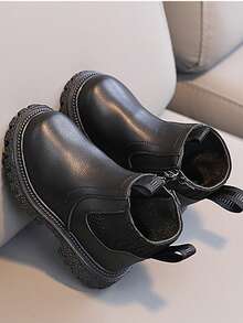 儿童/幼儿时尚软底防短靴，男女通用英式靴子 - 黑色 - 查看 3