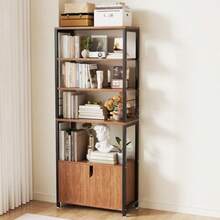 YASICA オープンシェルフ 棚 おしゃれ オープンラック 独立式スチール棚 本棚 戸付き多段ラック キッチンラック 分割式 上下分離可能 台所 食器収納棚 収納 レンジ リビング 家具 木製 鉄製 組立簡単 ダークウォルナット色 幅65cm×奥行き30cm×高155cm - 写真の通り - チェックする 2